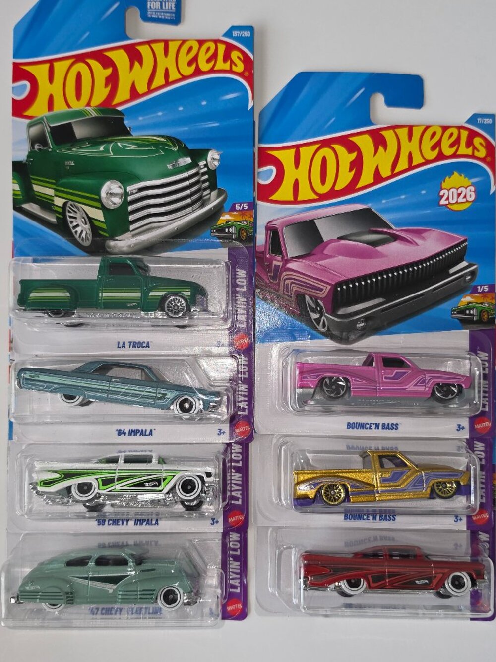 Hot Wheels Lowrider Diecast Bundle 47 Chevy Fleetline Layin Low Custom Set Of 7